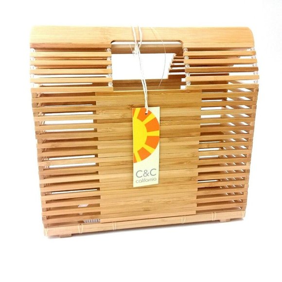 C &C California Bamboo Handbag Open Top Rectangle Shape - Picture 1 of 11
